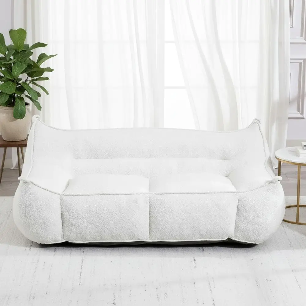 Beige 2-Seater Adult Bean Bag Chair with Plush Filling and Back Support for Living Room, Bedroom, or Dorm