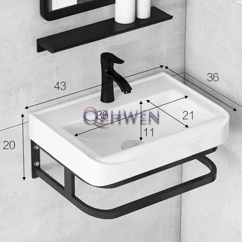 

43*36*20cm Small Bathroom Sink Wall-hang Ceramic Washbasin Balcony Hand Wash Vessel Sink With Faucet Wall Mounted Single Basin