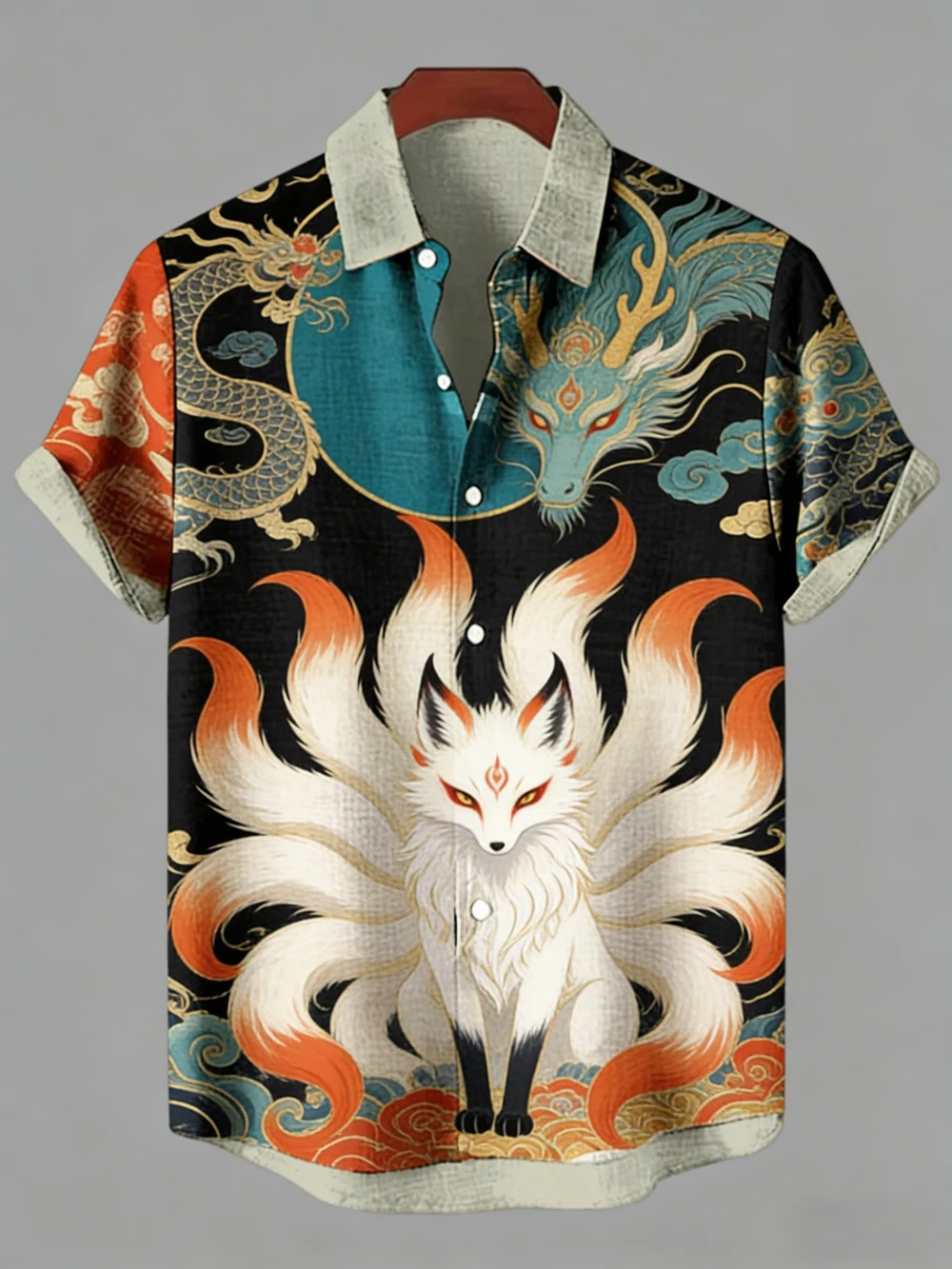 2026 Men's Retro Fun Short Sleeve Lapel Shirt Oriental Beast Pattern 3D Printed Shirt Hawaiian Vacation Outdoor Clothing for Men