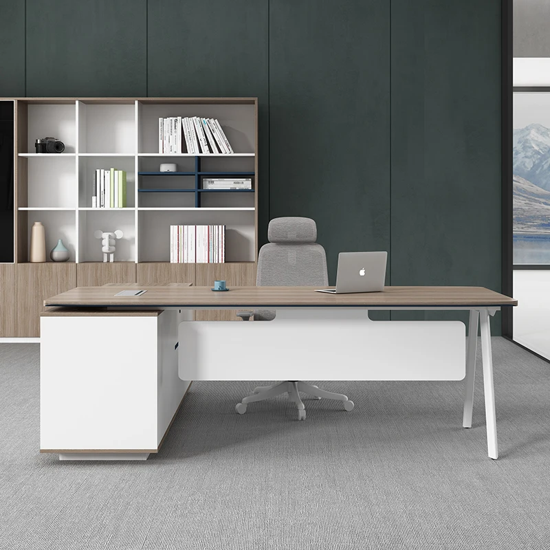 طاولة رئيس أوروبية بسيطة، ملحقات أدراج مصممة حديثة، مكتب قائم، أثاث تنفيذي فريد من نوعه