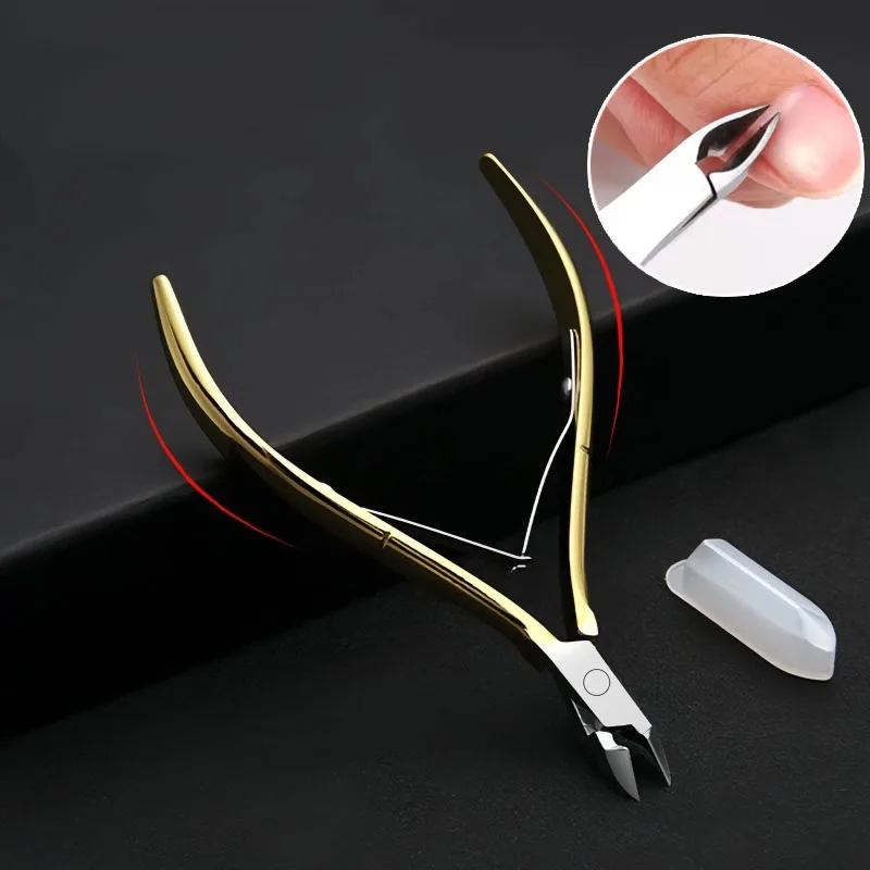 1Pc Professional Golden Cuticle Nipper Stainless Steel Nail Clipper Dead Skin Remover Manicure Pedicure Tool for Salon & Home