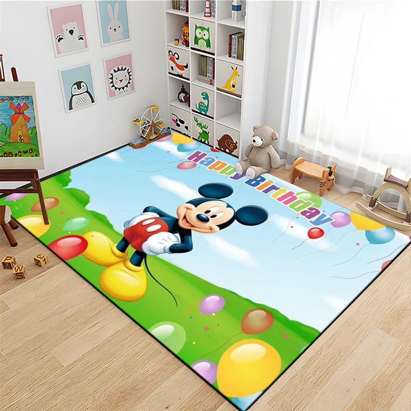 Disney Mickey Mouse Kids Happy Birthday Rug Large Area Carpet for Living Room Bedroom Sofa Kitchen Doormat Decor Child Floor Mat