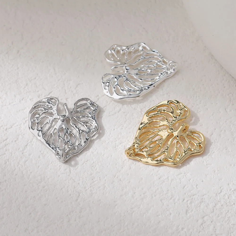 4PCS Dainty Hollowed Leaf Charms Ear Studs เครื่องประดับทําต่างหู Eardrop DIY ทองเหลือง 14k Gold Plated อุปกรณ์เสริม 20 มม.
