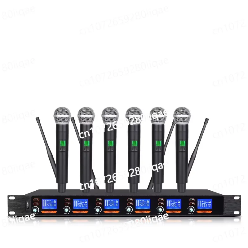 UHF Wireless Microphone System Full Metal Handheld 6 tranmisters Suitable for Stage Karaoke