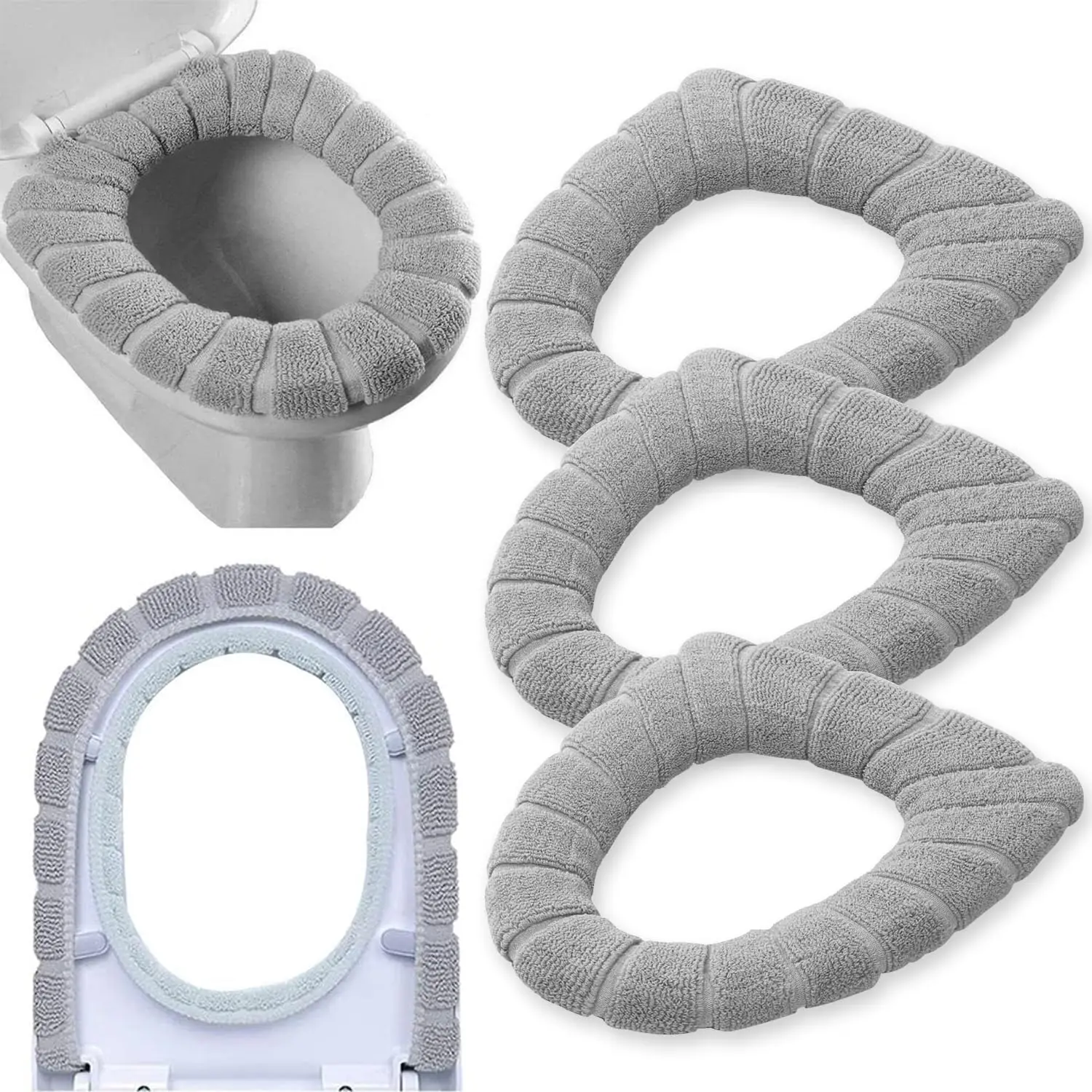 1-20PCS Stretchable Soft Toilet Seat Cover Washable Cushion Thick Cozy Lid Pad for Home Bathroom Winter Use
