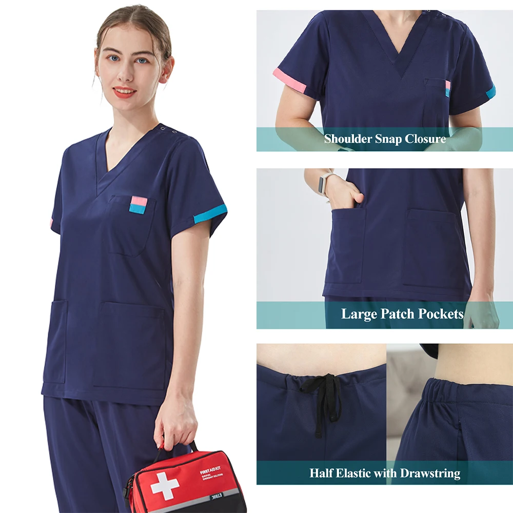 Uniforme Médico Quirúrgico sedoso para hombres y mujeres, uniforme de enfermera, ropa de trabajo veterinaria, traje estético 003