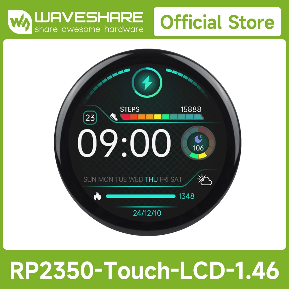 Waveshare RP2350 1.46inch Capacitive Touch Round Display Development Board, 480×480 IPS Panel Display, 65K Color
