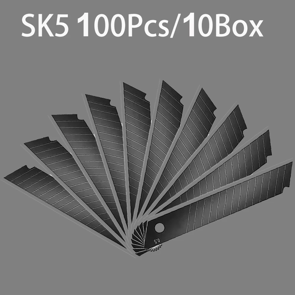 100PCS Carbon Steel Replace Utility Knife Blade 100mm*18mm*6mm Thick Black DIY Tool Carving Blades For Student Office Stationery