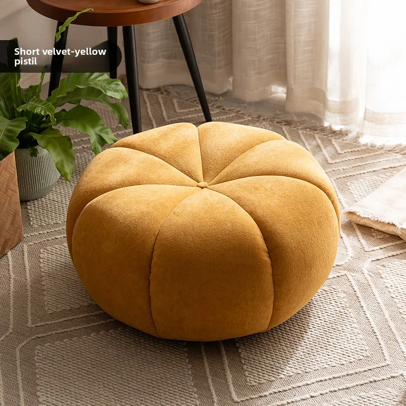 Lambs Wool Round Stool with High Density Foam, Strong Load, Small Vanity Ottoman for Girl Bedroom Makeup Chair and Footrest