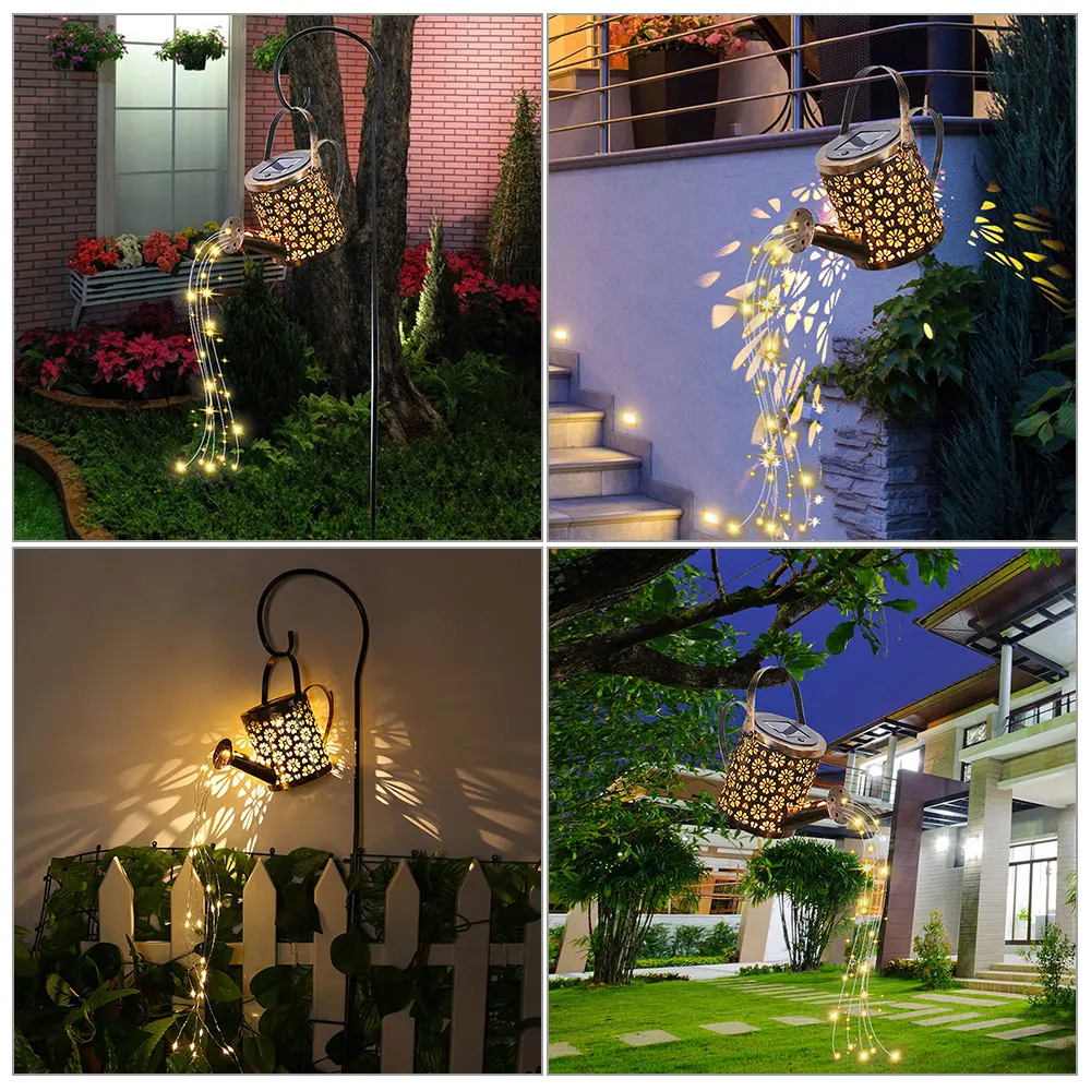 Imagem -05 - Led Rega Solar Pode Luz Pendurado Chaleira Lanterna Luz Jardim Decorativo Solar Cachoeira Luzes Impermeável Pendurado Luz