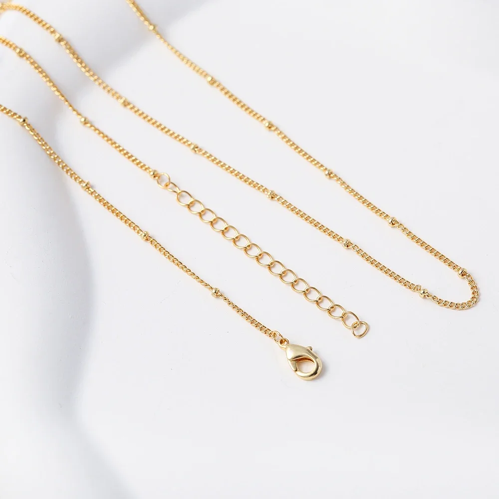 2Pcs Real Gold Plated Satellite Beaded Chain Necklace Cute Dainty Thin Chain Hypoallergenic Nickel Free Women Jewelry Making