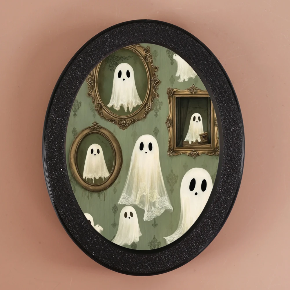 Grenzüberschreitende ovale Halloween-Dekoration, Retro-Rahmen mit Ghost Group-Design, schafft eine fantastische festliche Atmosphäre, Sui