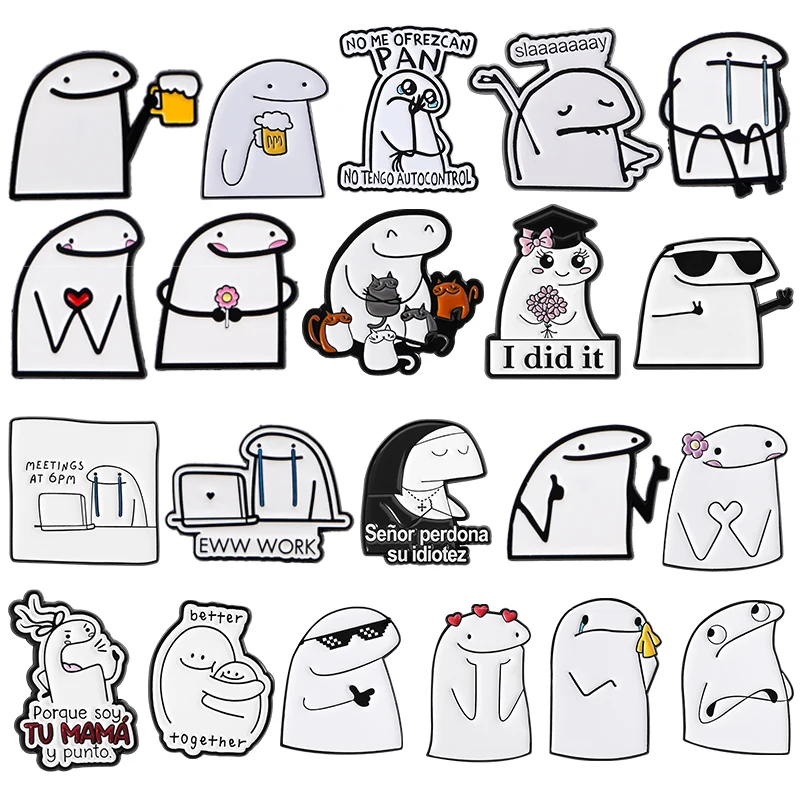 Figuras divertidas simplificadas Flork Meme con alfileres esmaltados de flores de cerveza broches de amor de gesto lindo insignia de Laple regalo de joyería para amigos