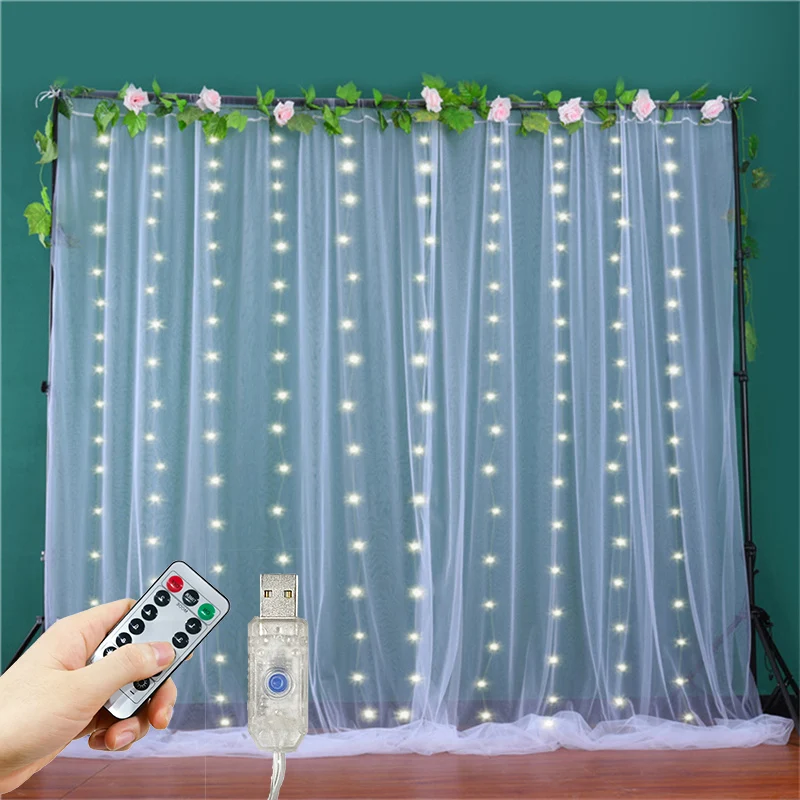 Curtain LED String Lights 8 Modes USB Plug Proposal Wedding Venue Fairy Lights Indoor New Year Christmas Room Party Decoration