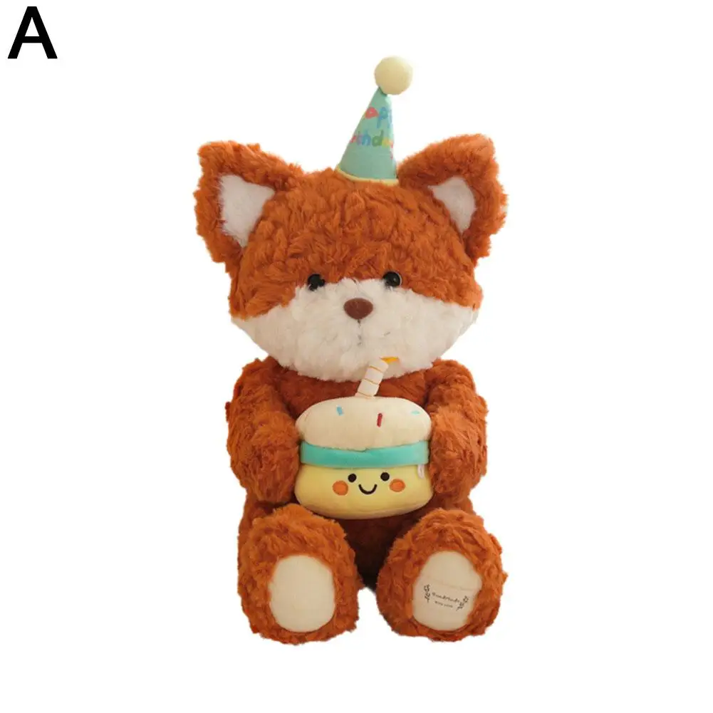 Geburtstags hut niedlichen Bären/Fuchs Puppe Puppe Kawaii Mädchen Geburtstags geschenk Super Kissen heißen Bären Plüsch Spielzeug Party Umarmung Kuchen 40cm kreative m5n7