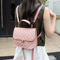 Fashion Women PU Backpack New School Bag Casual Small Square Bag Mobile Phone Bag Cross Body Bag Rhombus Handbag