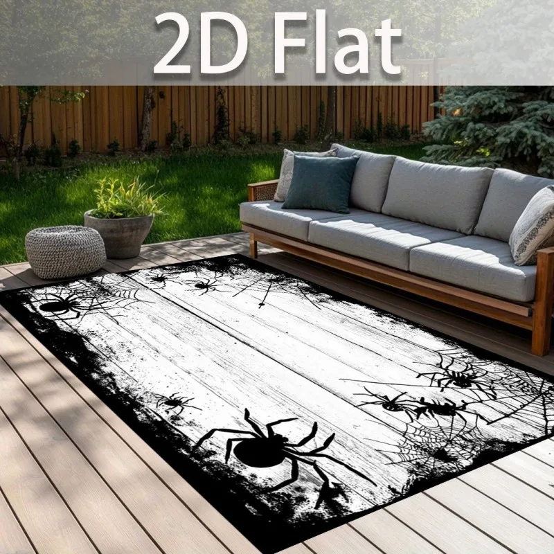 Spider Web Rug Halloween Gothic Printed Home Carpet Soft Non-Slip Flannel Floor Mat Horror Party Decor