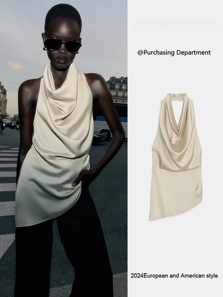 Outono nova chegada feminina faion assimétrico seda cetim sentir colarinho topo versátil ele palco wear étnico sle