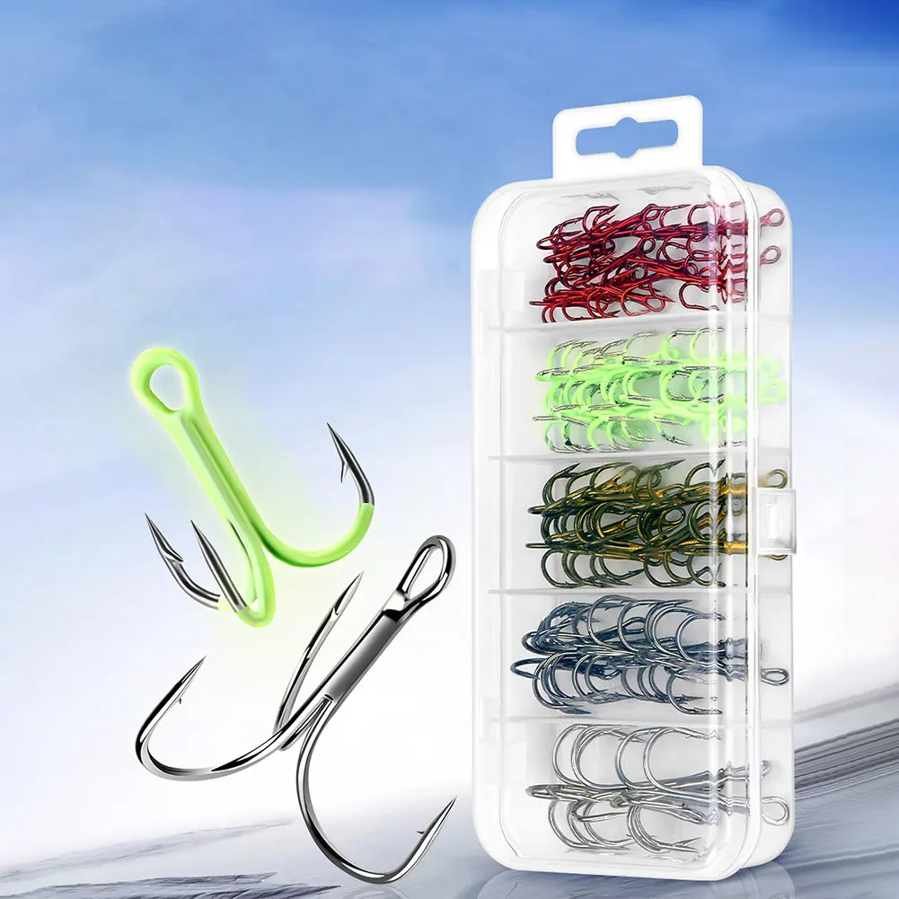 خطاف صيد ثلاثي 5 ألوان شائكة حادة خطاف ثلاثي خطاف صيد ثلاثي شائك من الفولاذ لصيد الأسماك في المياه المالحة والمياه العذبة #2