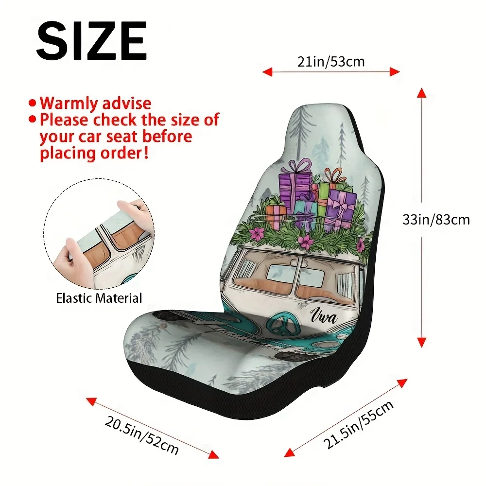 2pcs, Christmas Peace Van Pattern Car Seat Covers, Elegant Front Seat Covers For Modern Car Design, Everyday For Driver And Pass
