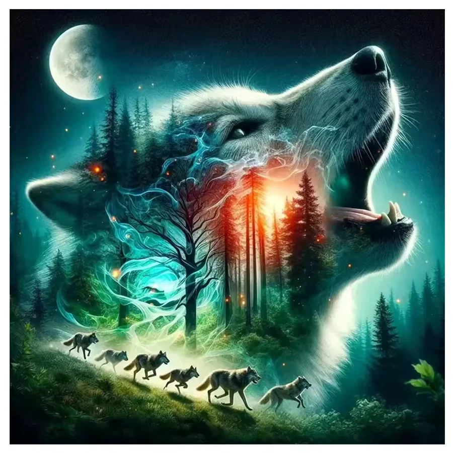 DIY Diamond Painting Moon Wolf Animal Suitable for Beginners Forest Tree Diamond Mosaic Dog Craft Kit New Arrival Home Decor