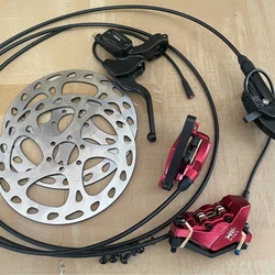 2 Piston Red Ebike Hydraulic Disc Brake Kit Ebike Power Cut Off Brake Level Bicycle Dual Disc Oil Brakes