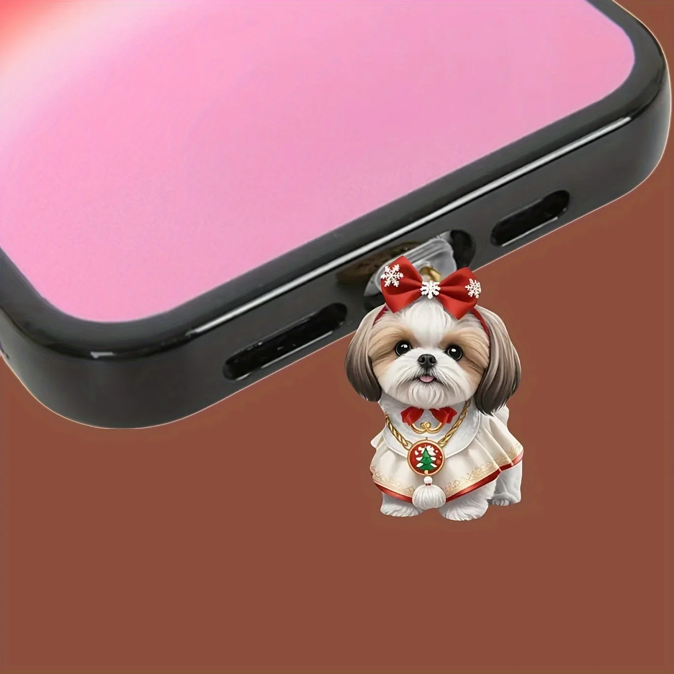 2D شقة الاكريليك كلب الغبار التوصيل لموصل iPhone وType-c البيضاوي موصل الهاتف الغبار التوصيل قلادة