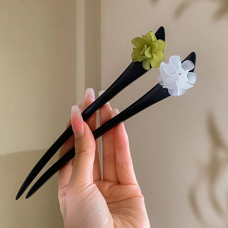 2022 New Flower Hair Sticks Girls Chinese Hanfu Hair Accessories Vintage Sandalwood Hairpins Antique Hair Fork Chopstick Jewelry