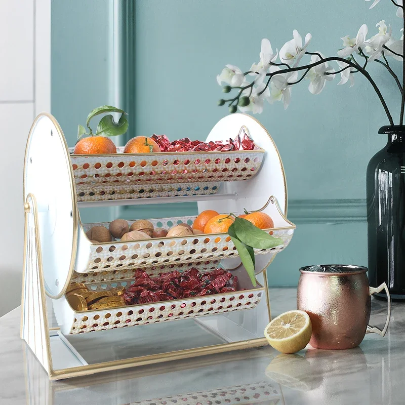 iron fruit plate, modern living room tea, several sexual light luxury style, multi-layer separation snack tray, fruit basket