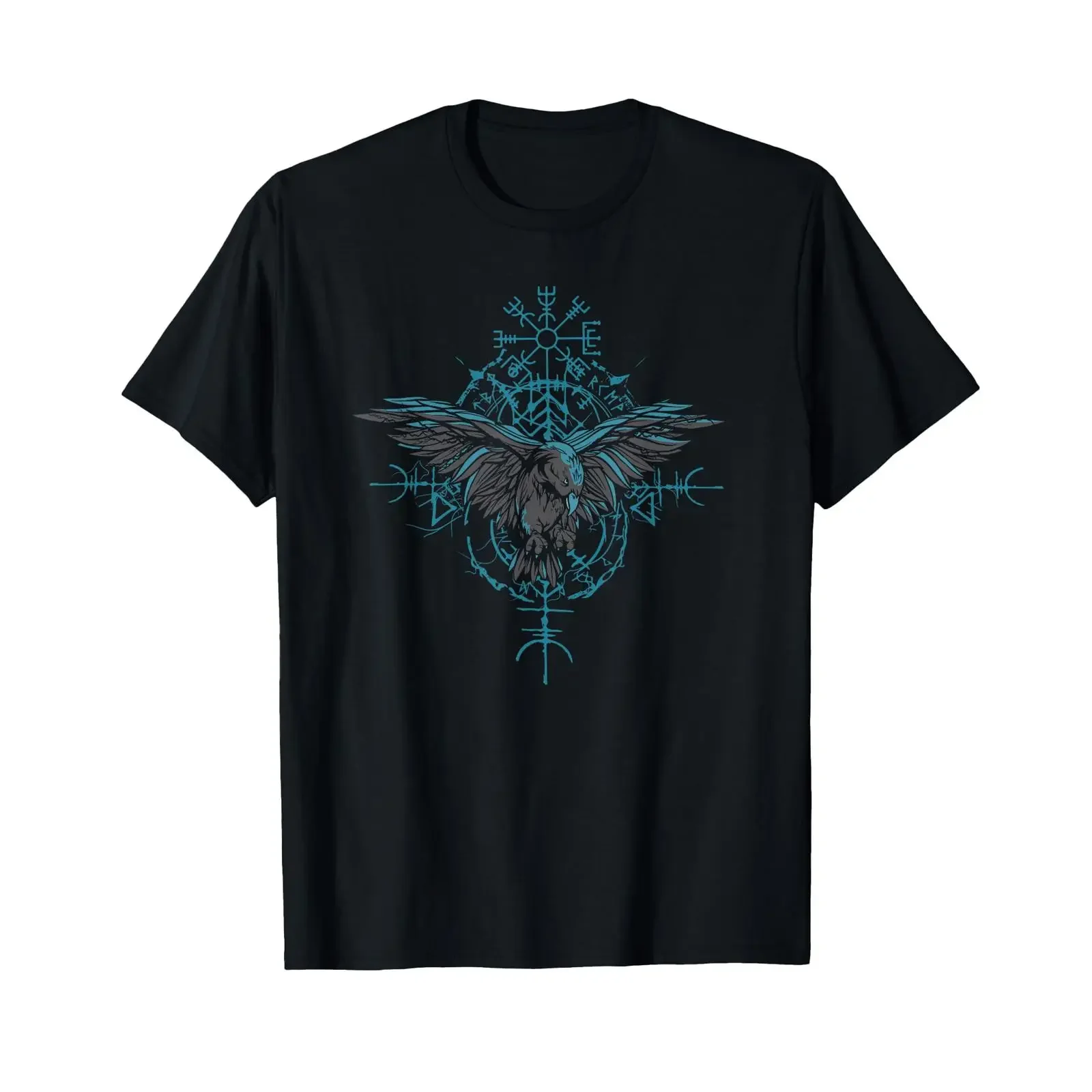 Walhalla Rabe Raben Odins Runen Nordischer Kompass Wikinger T Shirt vintage Washed graphic Versatile Casual homme