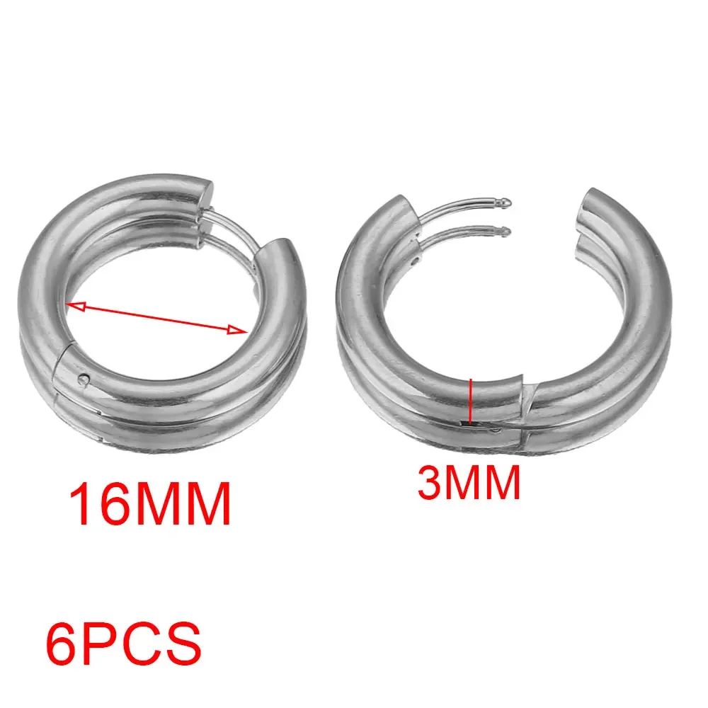 6 stücke Edelstahl 4mm Dicke Ohrringe Vergoldet Große Runde Koreanische Ohr Ringe Hoop Ohrring für Frauen Weibliche schmuck Luxus