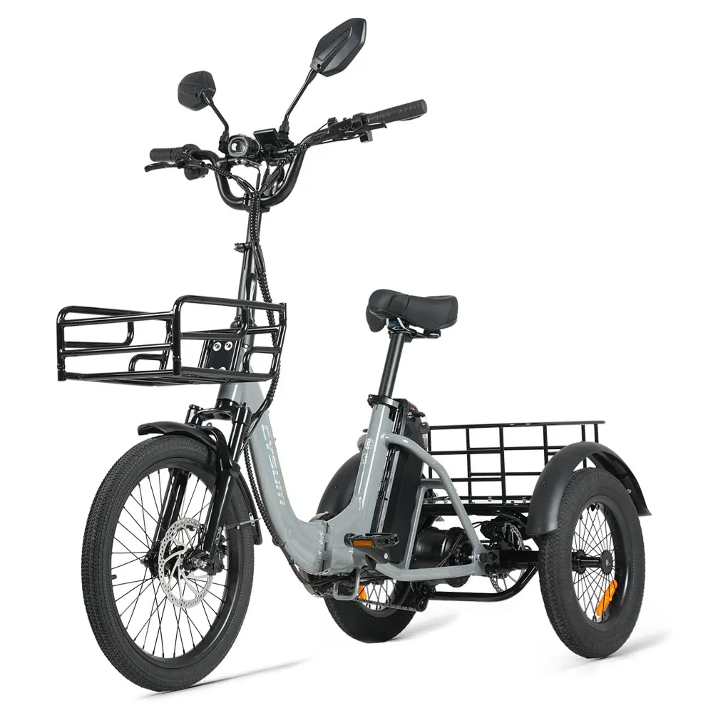 Tricycle électrique CYSUM AG1 Pro, vélo électrique à trois roues avec assistance au pédalage, vélo cargo électrique 16 pouces et batterie 48V 20Ah de grande capacité