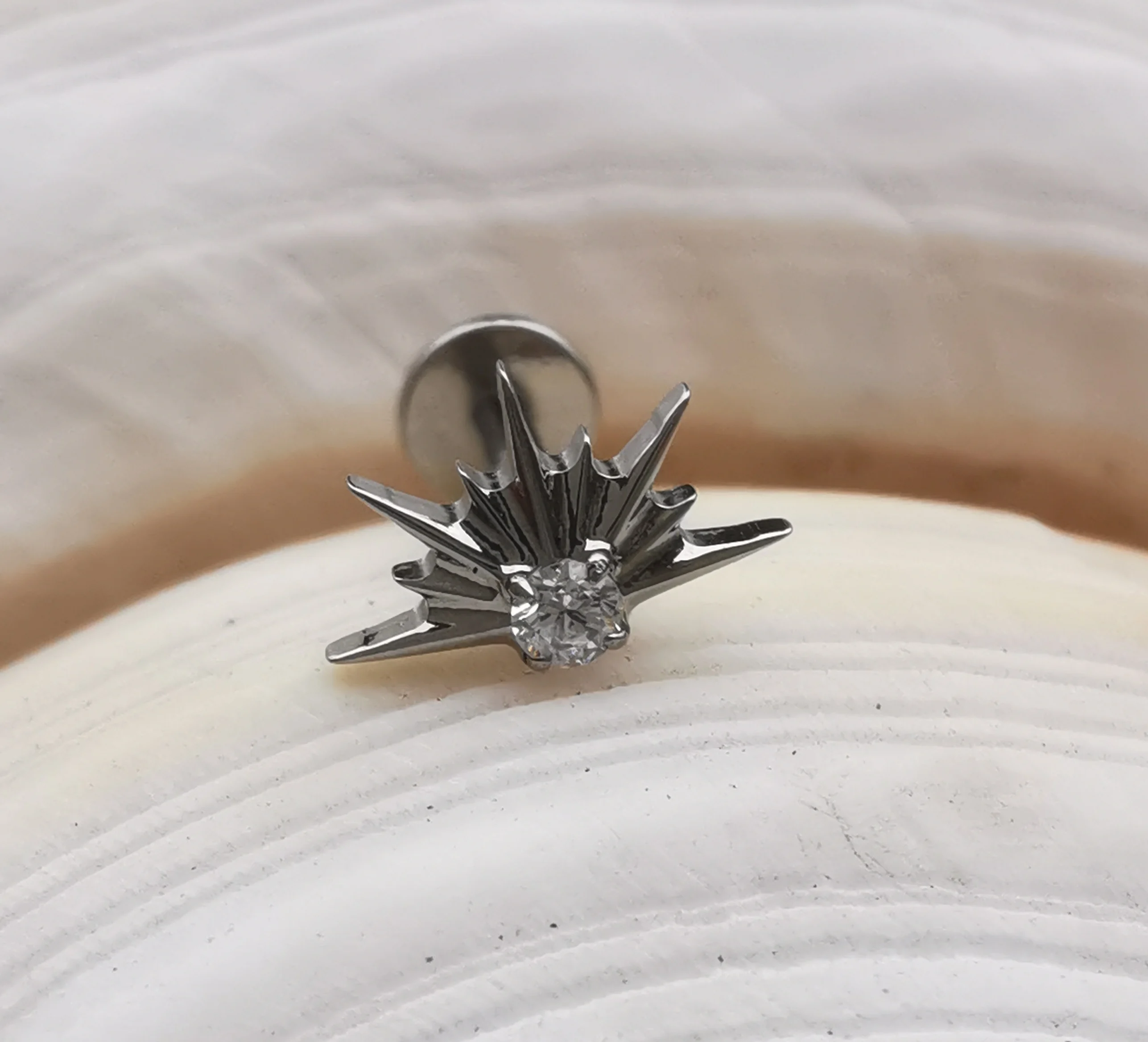 16G Implant Grade Titanium ASTM F136 Internal Thread Sea Urchin Shape with CZ Cartilage Helix Ear Rings Piercing Body Jewelry