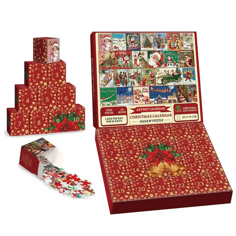 2024 New Christmas Advent Calendar 1000 Pieces Jigsaw Puzzle Gift Box 24 Days Christmas Countdown To Christmas Puzzles