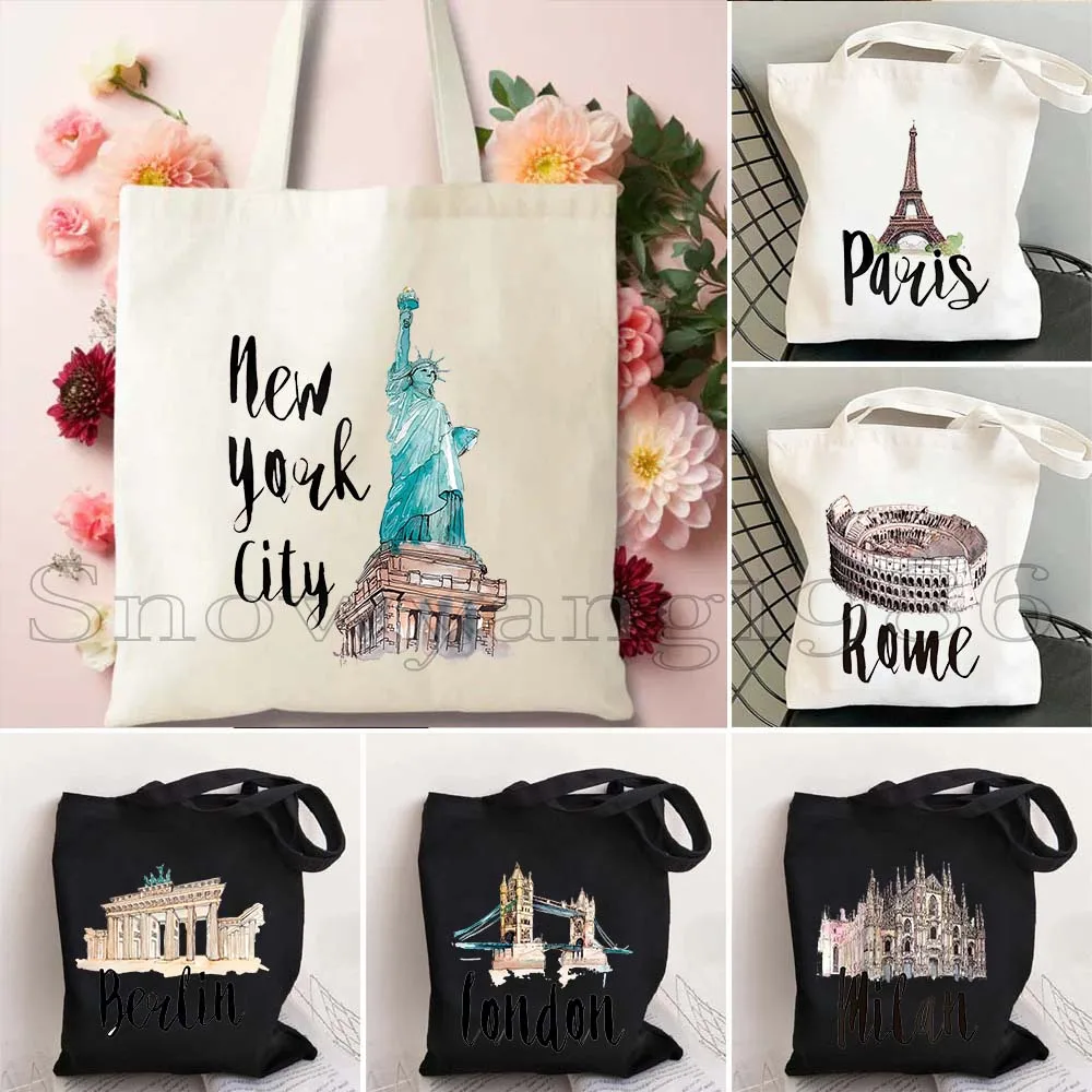 

Taj Mahal Egypt Rome San Francisco Milan Moscow Netherlands New York Paris Tote Bag Berlin London Parthenon Los Angels Handbag