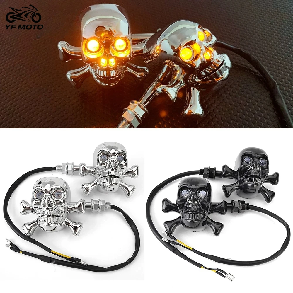 

1 Pair Motorcycle LED Turn Signals Lights Lamp Bone skull Blinker Indicator Tail Light For Harley Cruisers Choppers Dirt Bikes