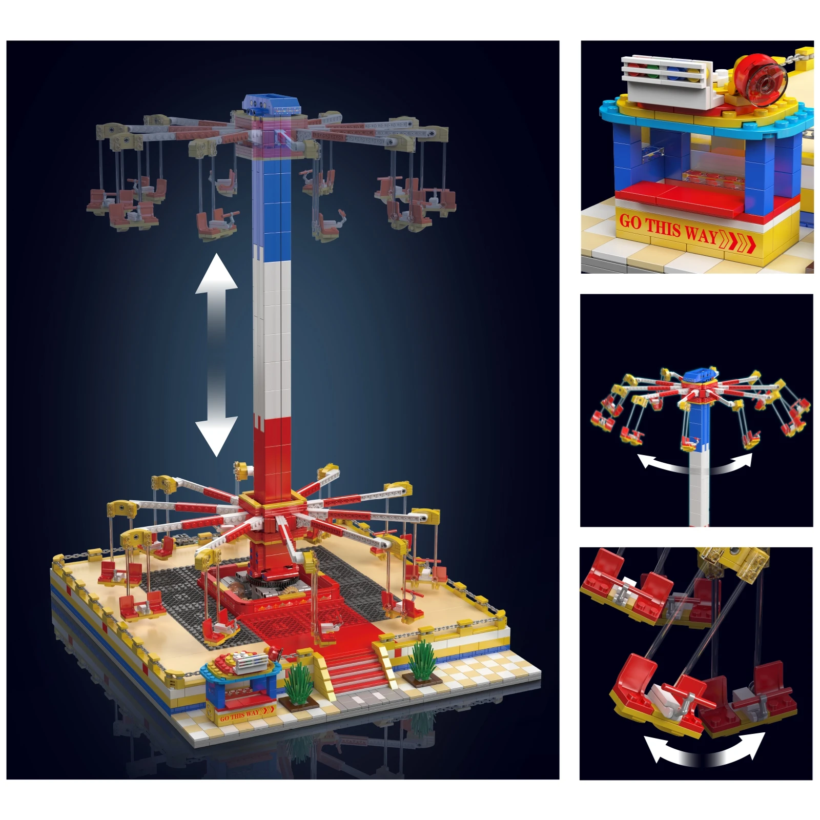 Mould King Amusement Park Motorized Spinning Ride Water Slide Flying Swing Shark Pirate Ship Bricks Set Kids Xmas Gift Toys