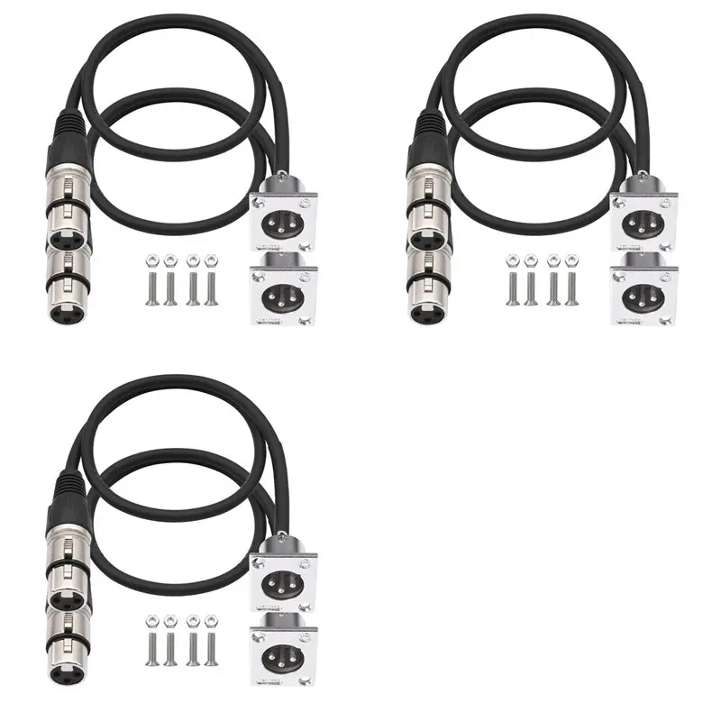 【PUBLICITY】6 Pack D Type XLR Cable , Pass Through Connector, D XLR Male To Female For Premium Stage Box, Patch Panel, Panel Moun