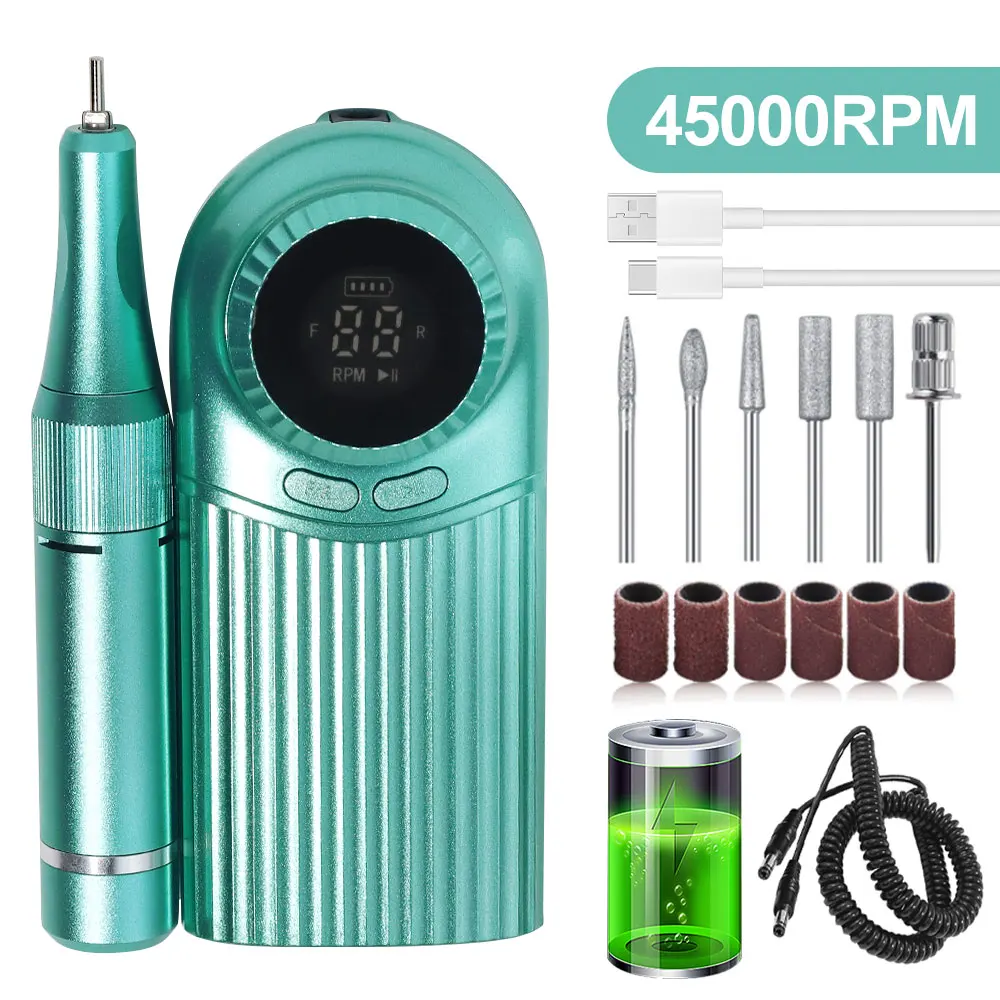 MOSKANY 45000Rpm Nail Drill Machine Electric Portable Rechargeable Nail File for Gel Nails Polishing for Home Manicure Tools Kit