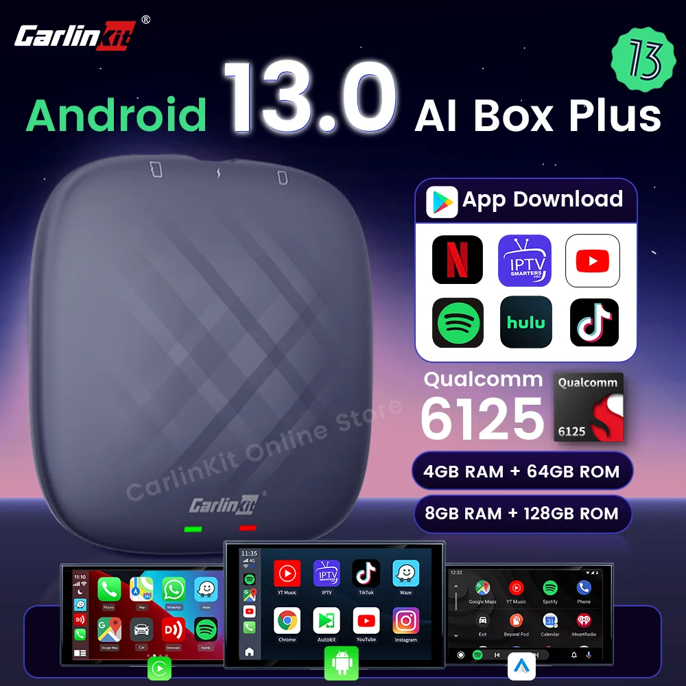 Carlinkit Android 13 Carplay Ai Box 8GB 128GB QCM6125 8 ליבות CarPlay Android Auto אלחוטי עבור טלוויזיה מקוונת Netfilx Youtube IPTV