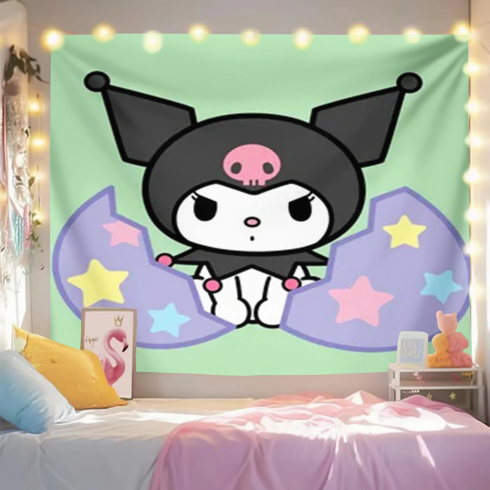 

Kuromi Cartoon Tapestry Bedroom Sanrio Living Room Decoration, Canvas, Various Patterns, Wall Painting Decoration