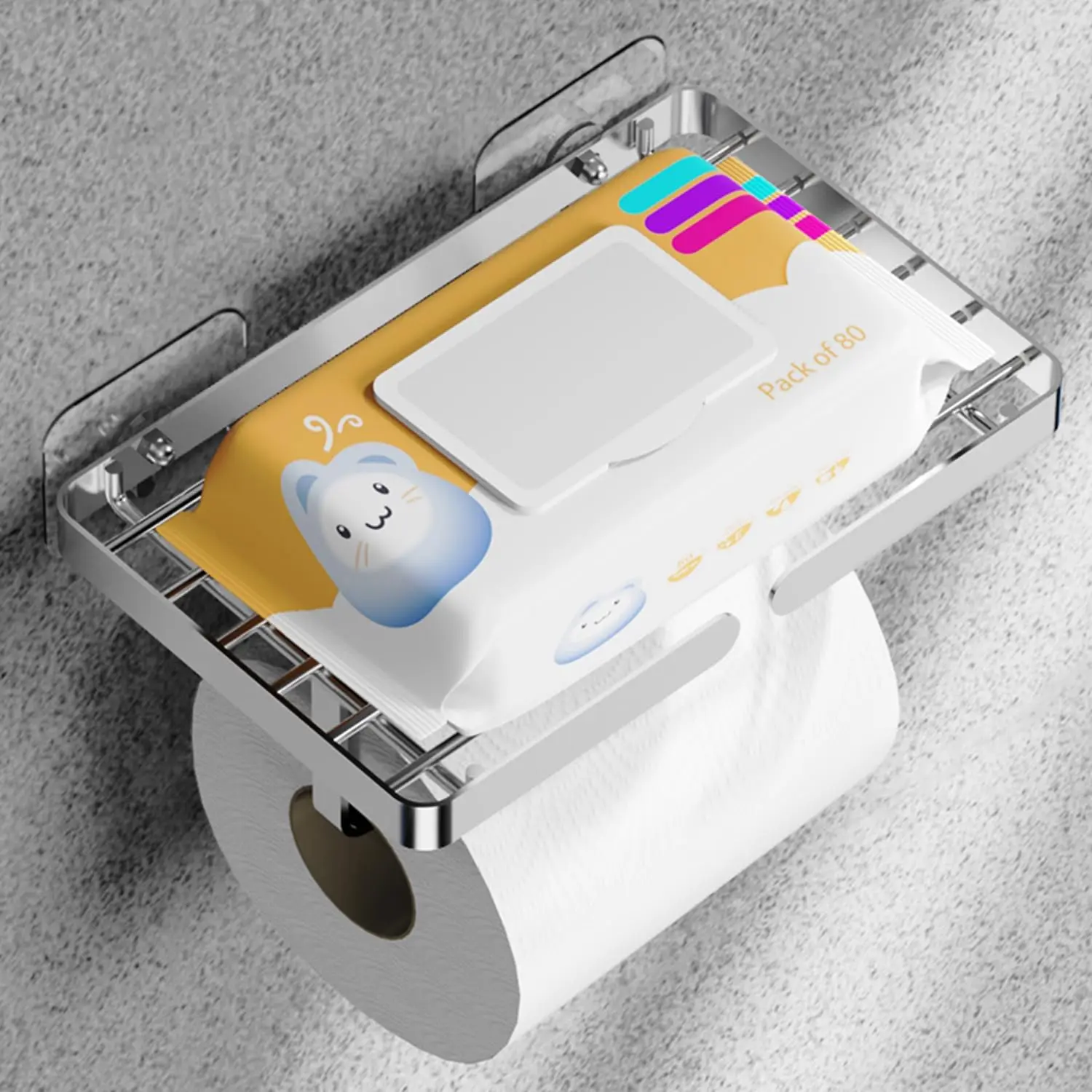 

Самоклеящийся держатель для туалетной бумаги с дозатором для салфеток, не требует сверления, из нержавеющей стали, устойчивой к ржавчине.