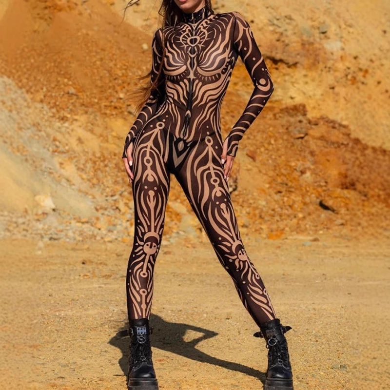3D-Druck CyberPunk Frauen Strumpfhosen Overall Halloween Urlaub Party Cosplay Kostüm Elastische Bodys Strampler Frauen Zentai