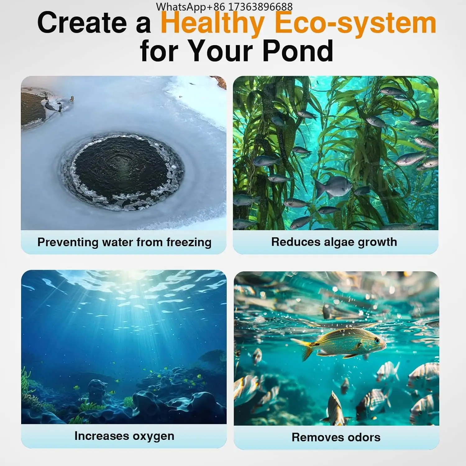 30LPM Energy Saving High Oxygen Deep Water Aerator Oil-Free Air Compressor with Diffuser for 0.5 Acres Ponds