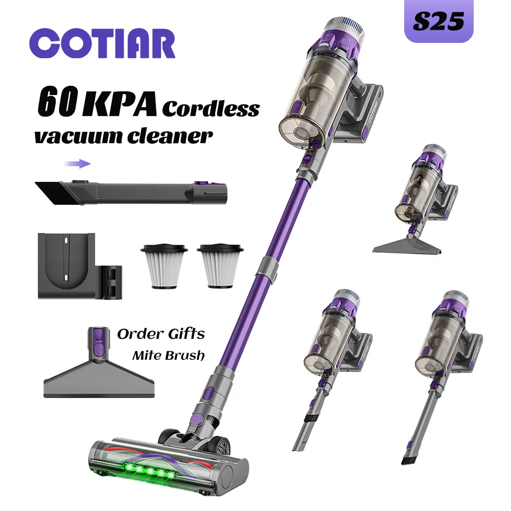 Image of Cotiar 650 W 60 kPa Vertikalstaubsauger Hand-Haushaltsgerät Akku-Staubsauger 70 Minuten Laufzeit Multifunktionales S25
