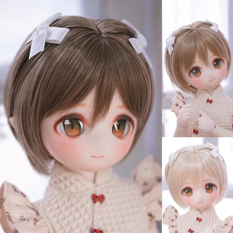 

D04-A974 children toy BJD DD SD MSD 1/3 1/4 1/6 doll Accessoriess wig cute bow short hair brown gold color 1pcs