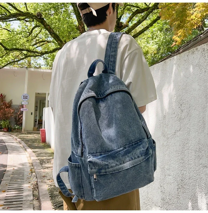 Interior Compartment Casual School Bags High Quality Large Capacity Bags for Women Sewing Thread Zipper Denim Backpacks