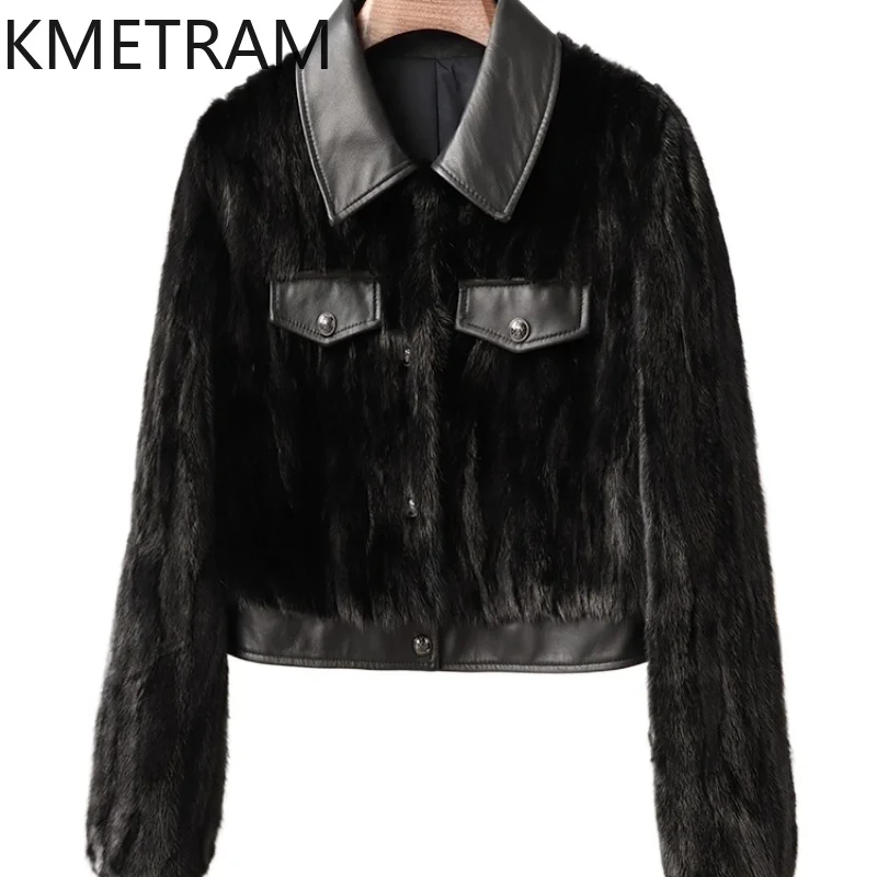 

KMETRAM 100% Natural Mink Fur Black Coat for Commuting 2025 Winter New Style Women's Short Fur Clothing пуховик женский зимний