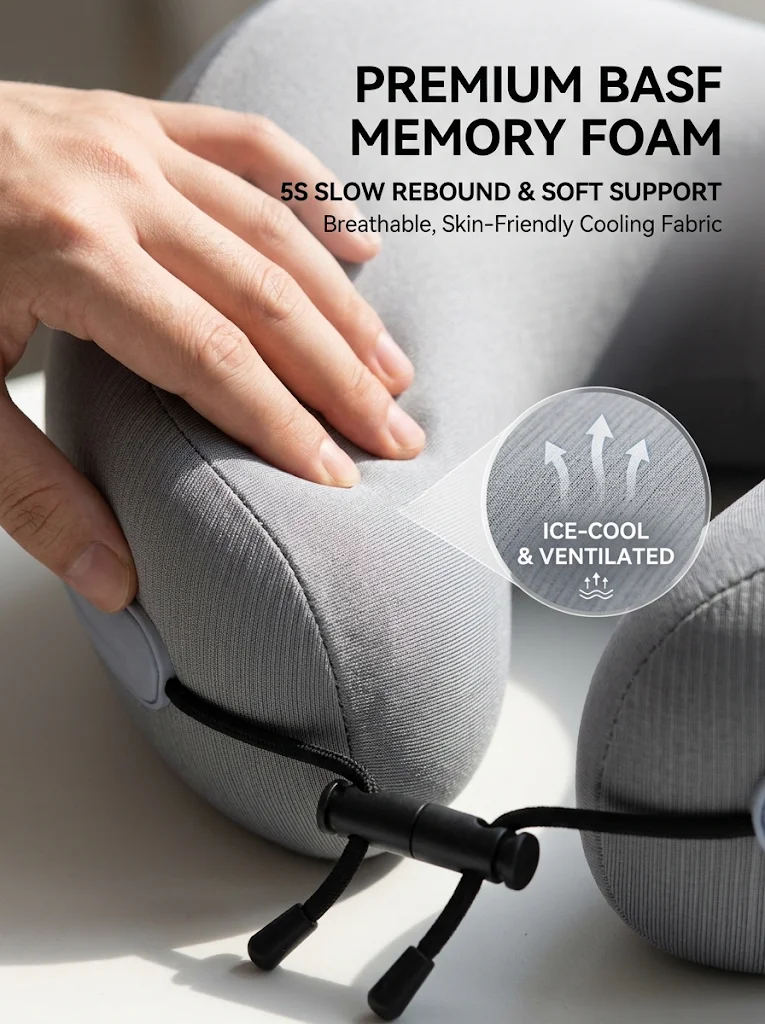 360 Surround Orthopedic Neck Pillow Adjustable Buckle Memory Foam Head Rest Travel Cushion for Flight Train Car Relaxation
