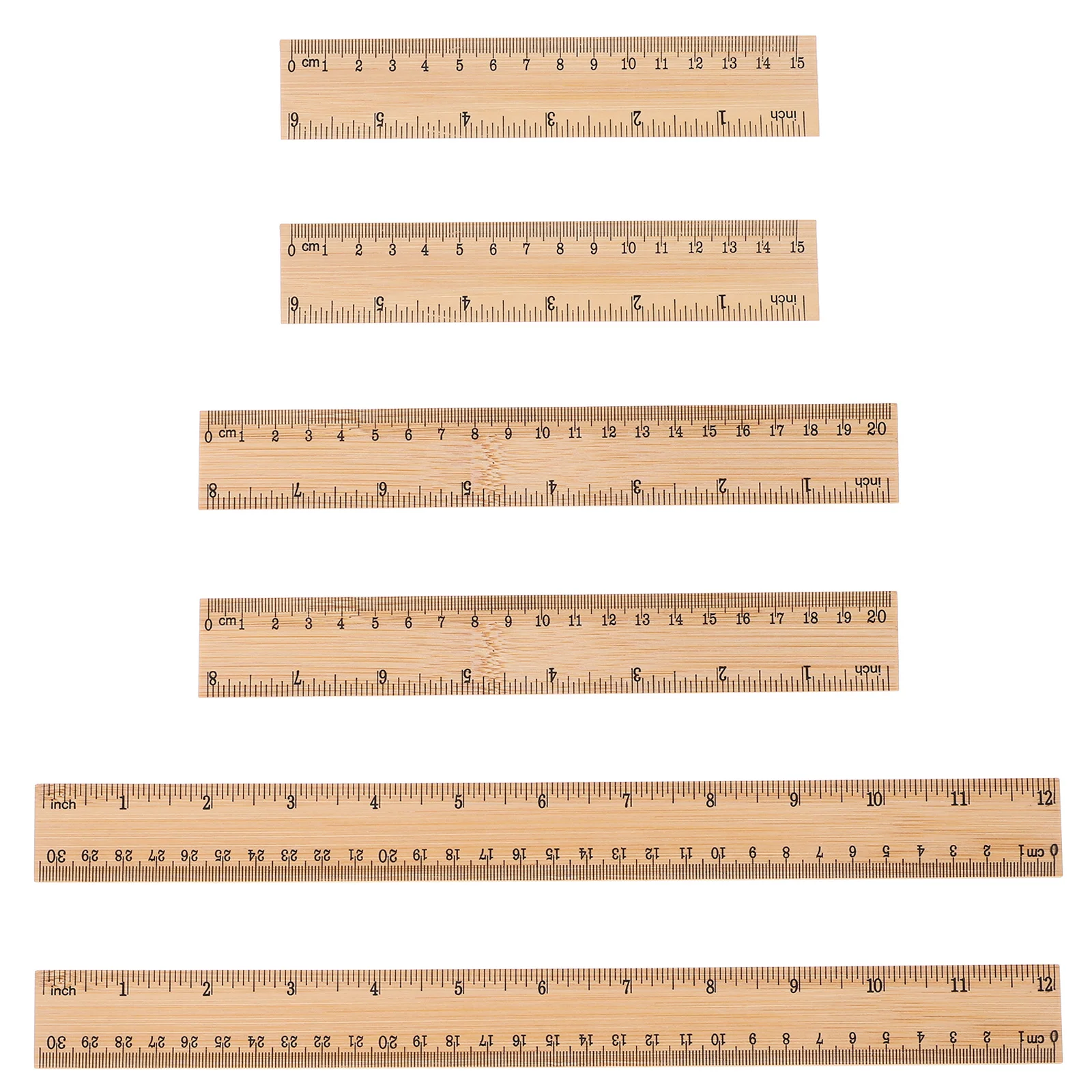 6Pcs Scale Rulers Made of Bamboo Strong Wear-Resistant Ruler for Studying Teaching Drawing Lightweight and Convenient